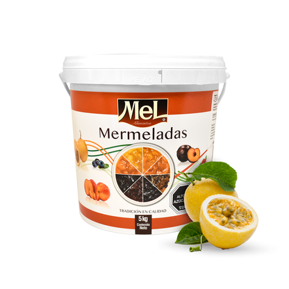 Balde 5kg mermelada de maracuyá Mel Alimentos, calidad premium