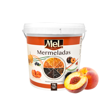 Balde 5kg mermelada premium durazno Mel Alimentos, uso en pastelería