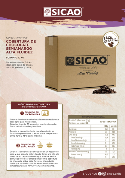Cobertura Sicao Alta Fluidez Semi Amargo 10kg