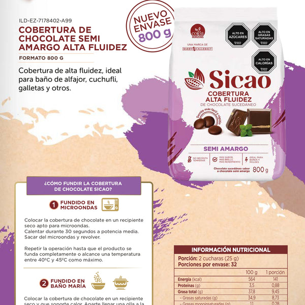 Cobertura Sicao Semi Amargo Alta Fluidez 800gr