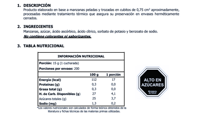 Ingredientes Manzana Filling Mel Alimentos