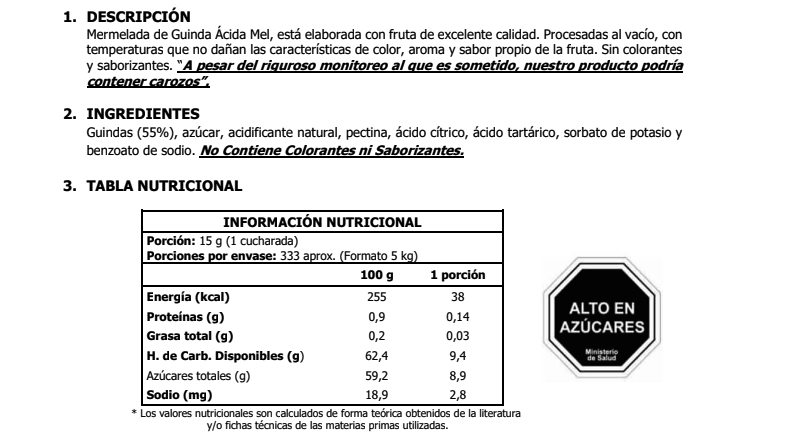 Ingredientes Mermelada Guinda Ácida Mel Alimentos