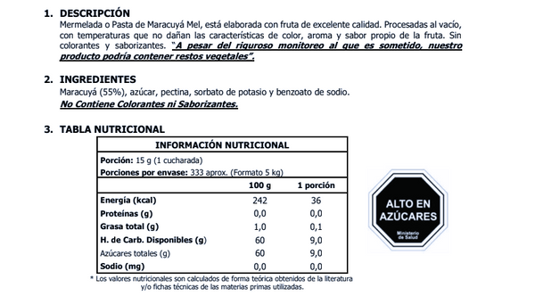 Mermelada Mracuyá Mel Alimentos 5kg.