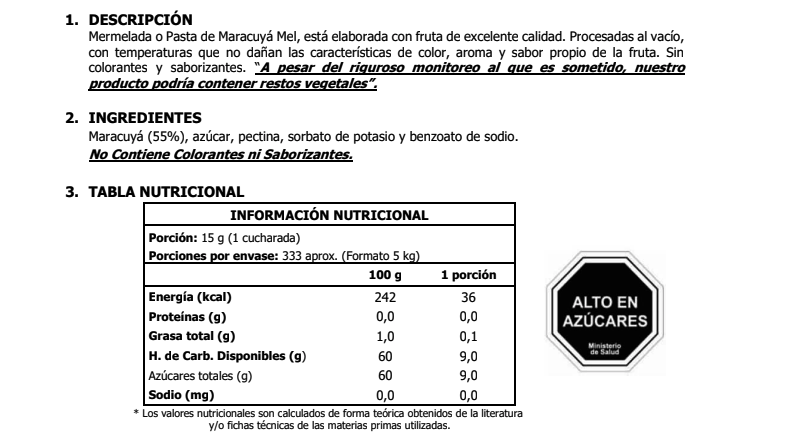 Ingredientes Mermelada de Maracuyá Mel Alimentos