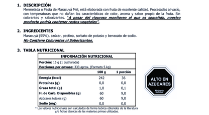 Ingredientes Mermelada de Maracuyá Mel Alimentos