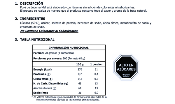 Puré de Lúcuma Mel Alimentos 4,5kg.