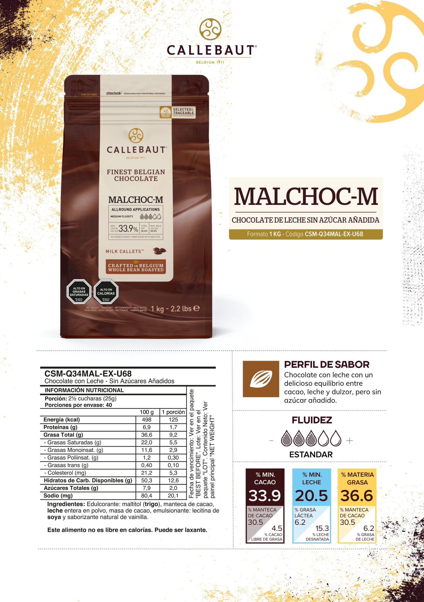 Tabla nutricional chocolate sin azúcar