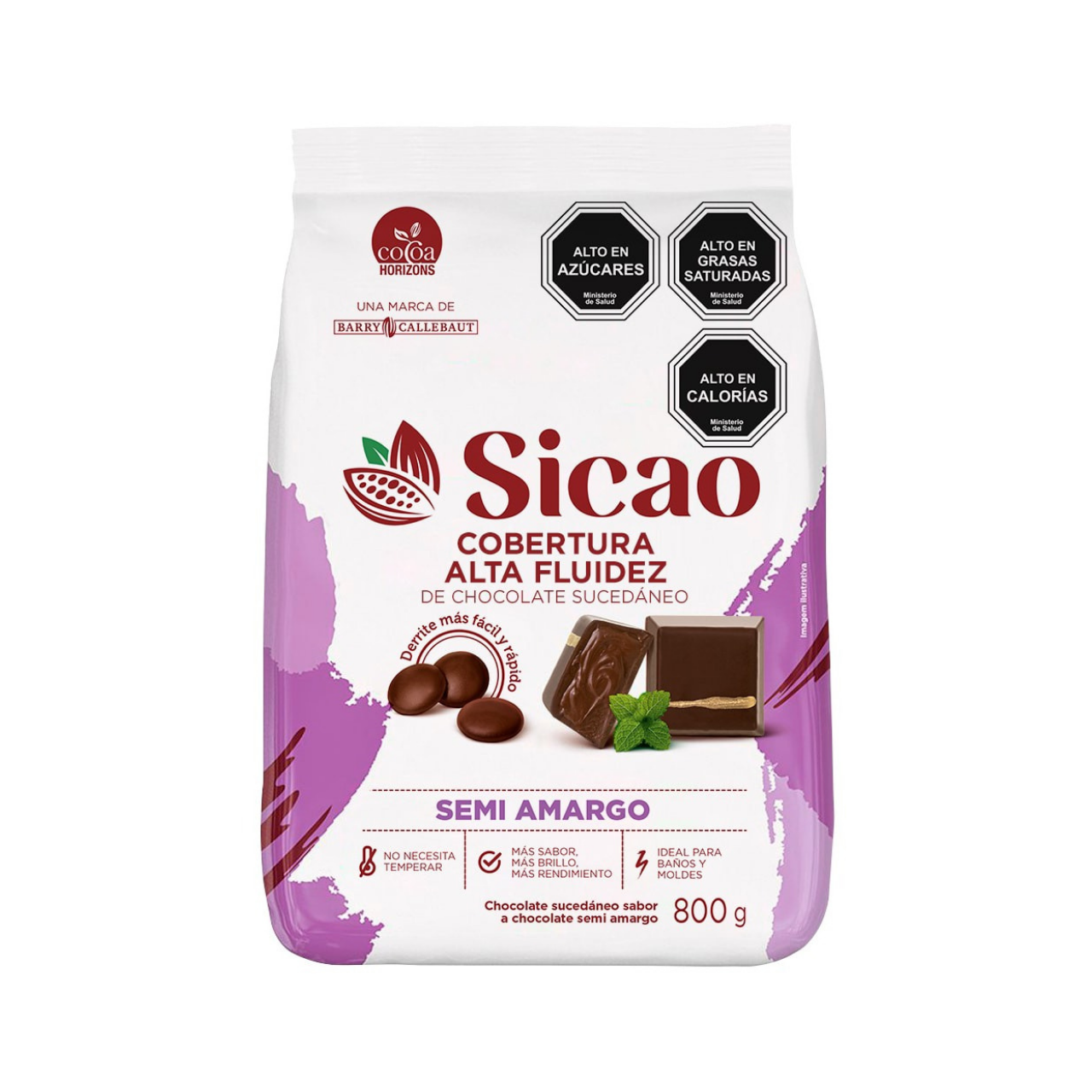 Chocolate para cobertura bolsa 800gr Semi Amarga Alta Fluidez